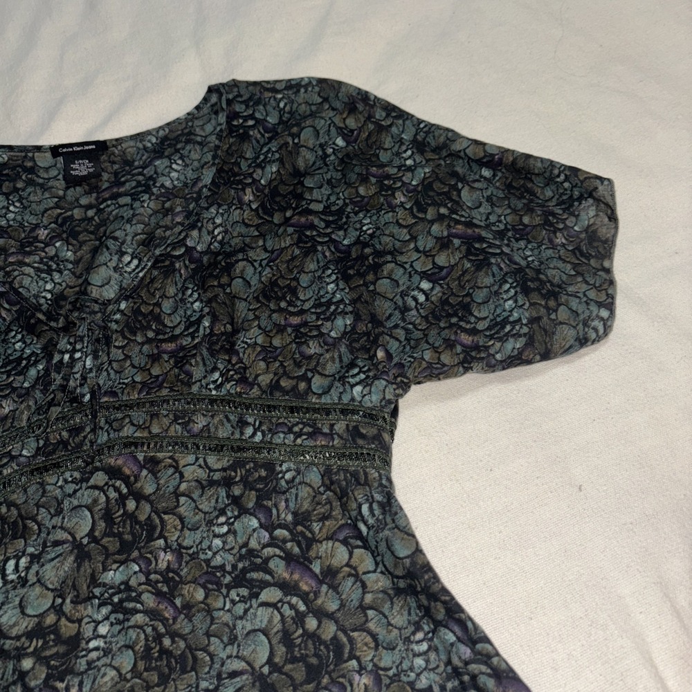 Calvin Klein Jeans Green‎ Top Women's Sz S Kimono Short Sleeve Blouse Babydoll - Picture 4 of 8